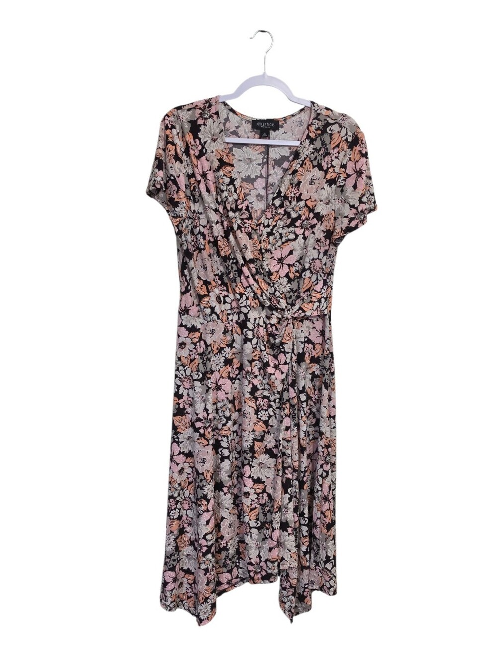 Perceptions New York Floral Midi Dress XL Faux Wrap Dark Floral
